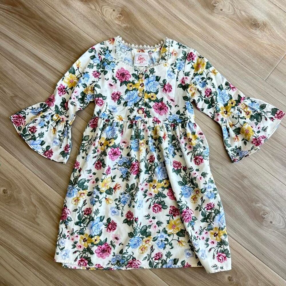 VTG Ever girls floral cotttage country dress sz 10